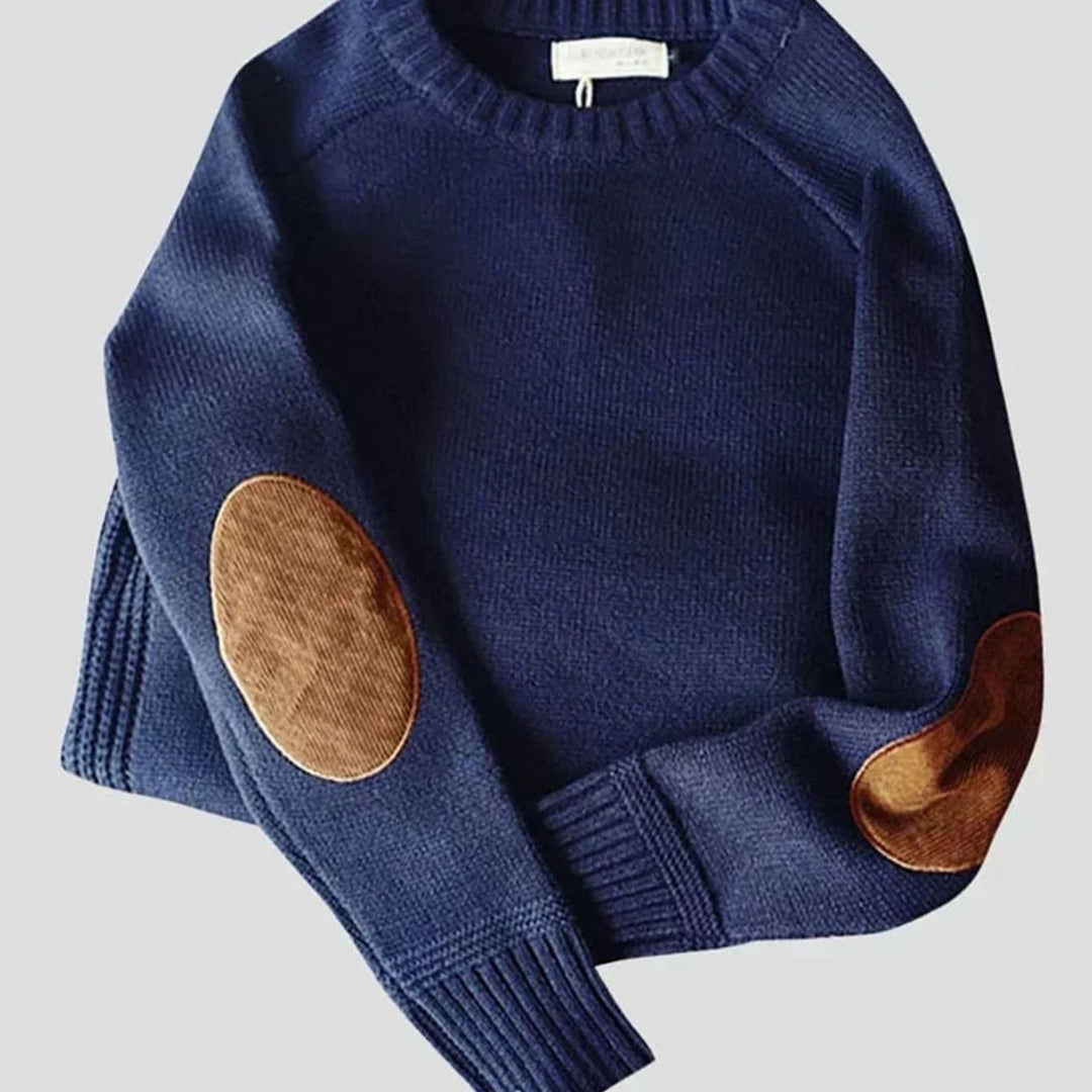 Ned | Men's Crew Neck Knit Winter Jumper with Elbow Patches