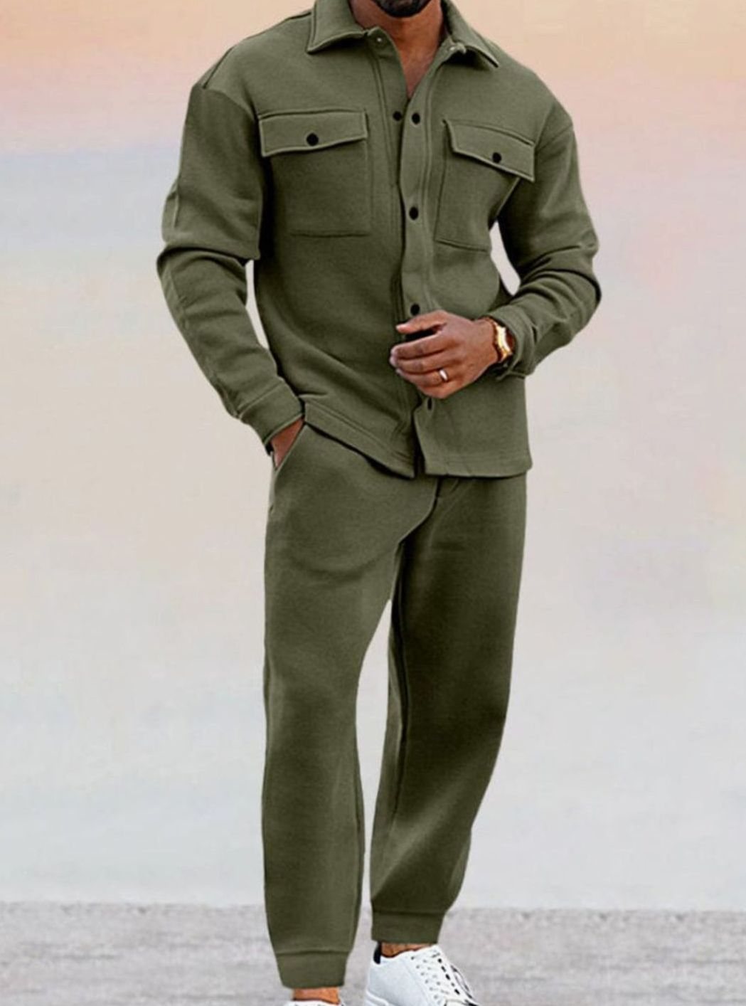 Caius | Men's Two-Piece Button-Up Shirt and Joggers Set