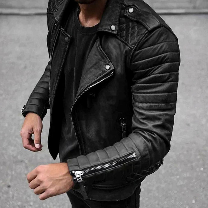 Wade | Men's Slim Fit Leather Biker Jacket with Zip Cuffs