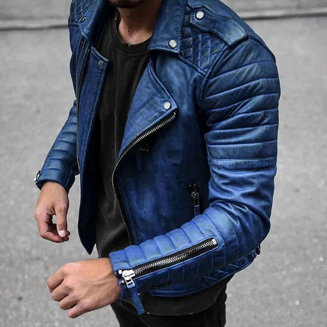 Wade | Men's Slim Fit Leather Biker Jacket with Zip Cuffs