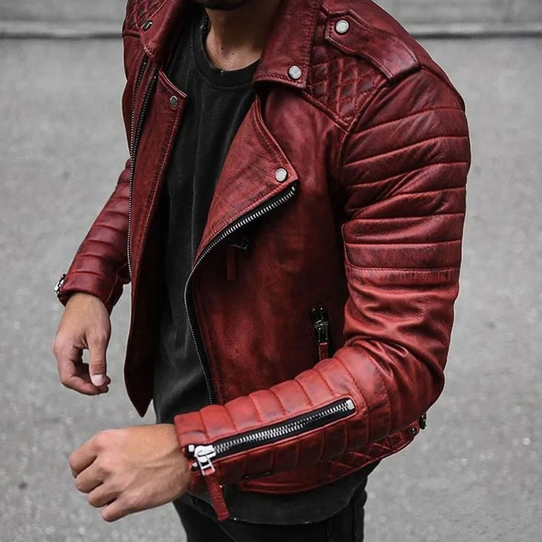 Wade | Men's Slim Fit Leather Biker Jacket with Zip Cuffs
