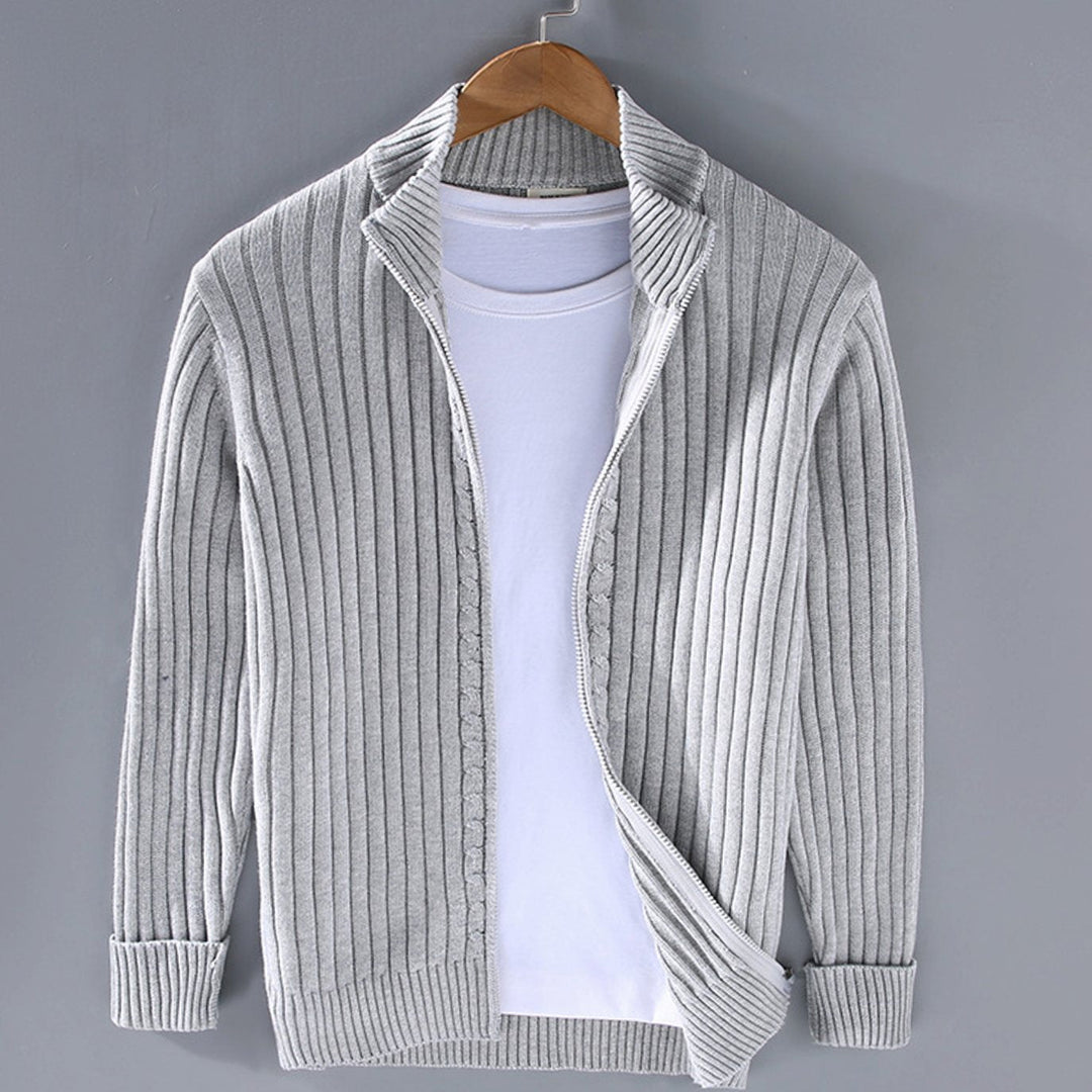 Soren | Men's Ribbed Knit Zip-Up Cardigan with Stand Collar