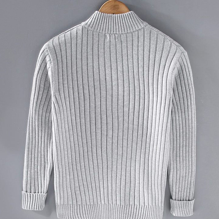 Soren | Men's Ribbed Knit Zip-Up Cardigan with Stand Collar