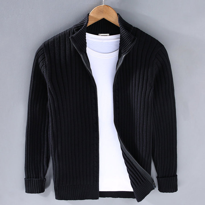 Soren | Men's Ribbed Knit Zip-Up Cardigan with Stand Collar