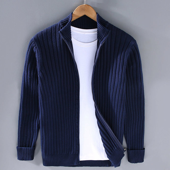 Soren | Men's Ribbed Knit Zip-Up Cardigan with Stand Collar