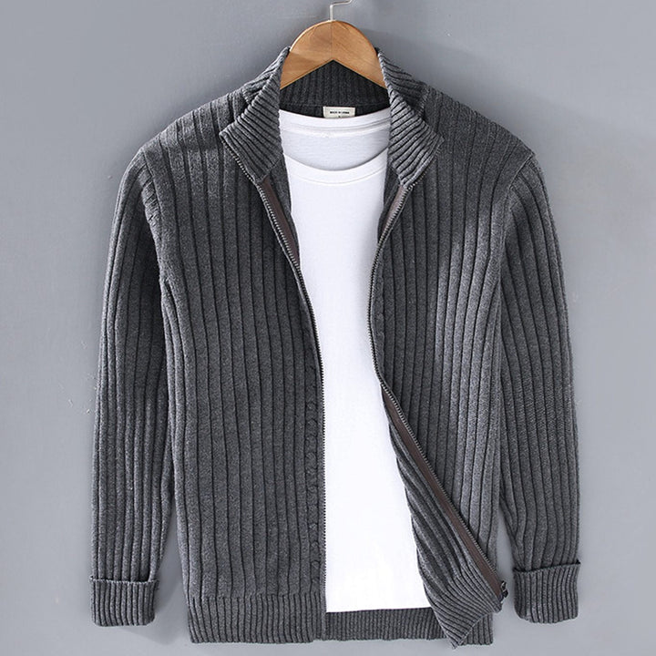 Soren | Men's Ribbed Knit Zip-Up Cardigan with Stand Collar