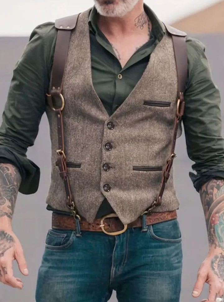 Moritz | Herren Vintage Weste mit Schnallenriemen und Knöpfen Tailliert