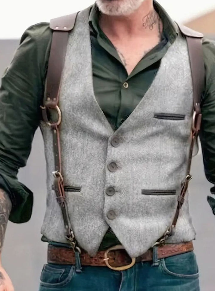 Moritz | Herren Vintage Weste mit Schnallenriemen und Knöpfen Tailliert