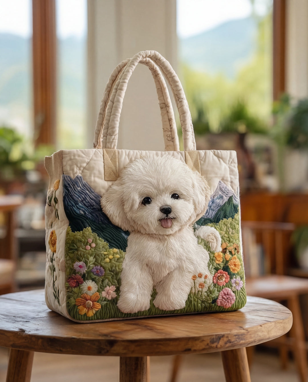 Rosalie | Women's Quilted Dog Print Cotton Blend Tote Bag