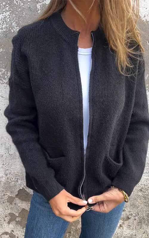 June | Women's Relaxed Fit Zip-Up Knit Cardigan