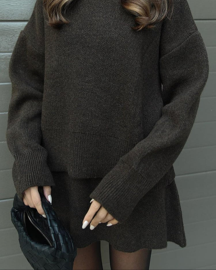 Aisling | Women's Ribbed Knit Jumper and Midi Skirt Set