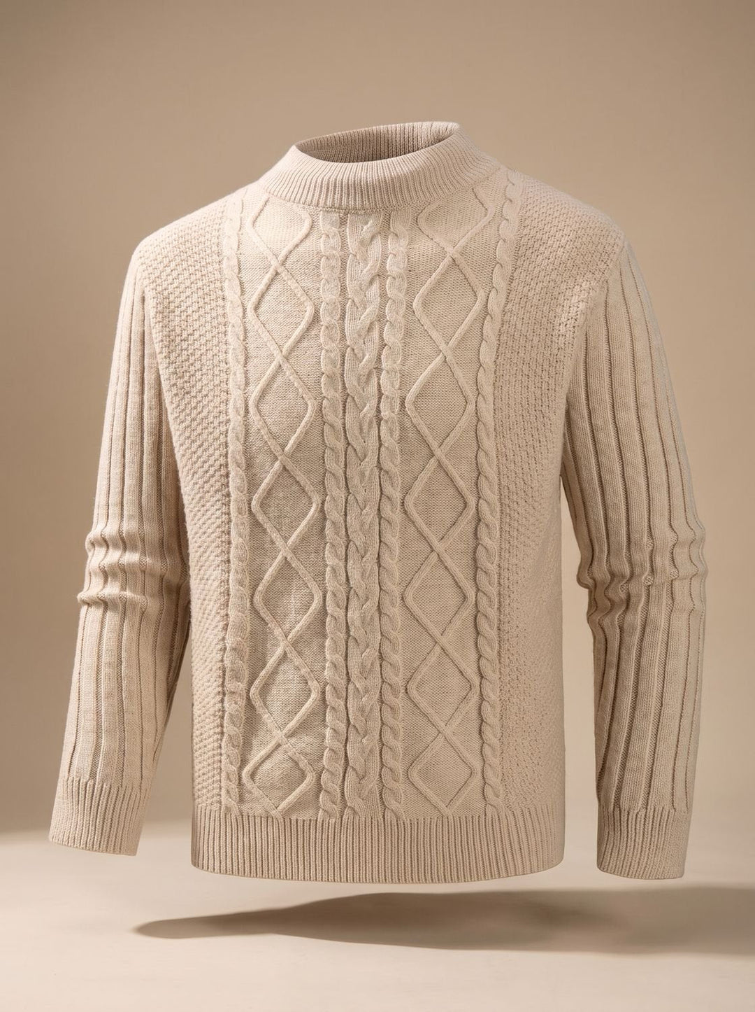 Iestyn | Men's Cable Knit Cotton-Blend Mock Neck Jumper
