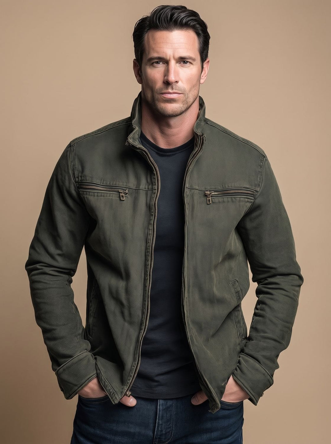 Gethin | Men's Cotton Stand Collar Multi-Pocket Zip-Up Jacket
