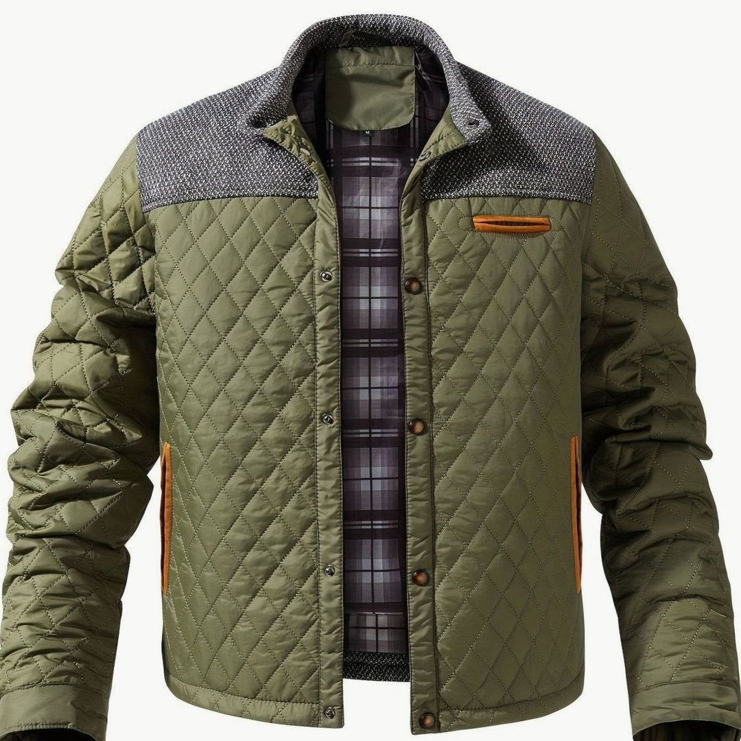 Dafydd | Men's Diamond-Quilted Stand Collar Snap-Front Jacket