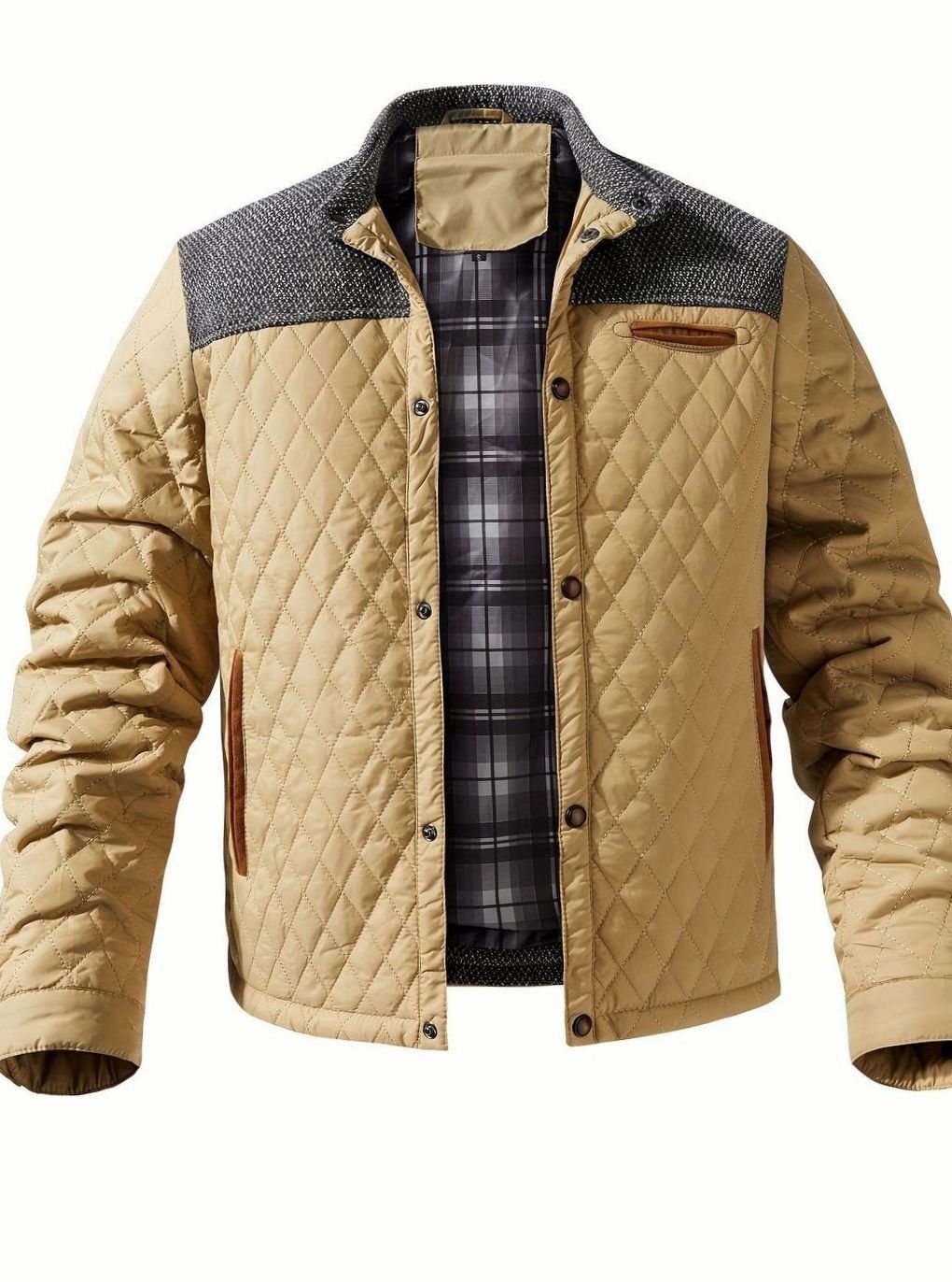 Dafydd | Men's Diamond-Quilted Stand Collar Snap-Front Jacket