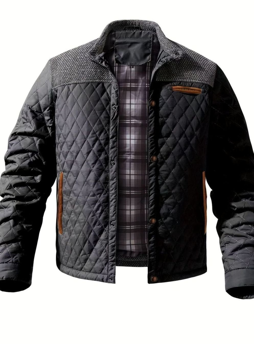 Dafydd | Men's Diamond-Quilted Stand Collar Snap-Front Jacket