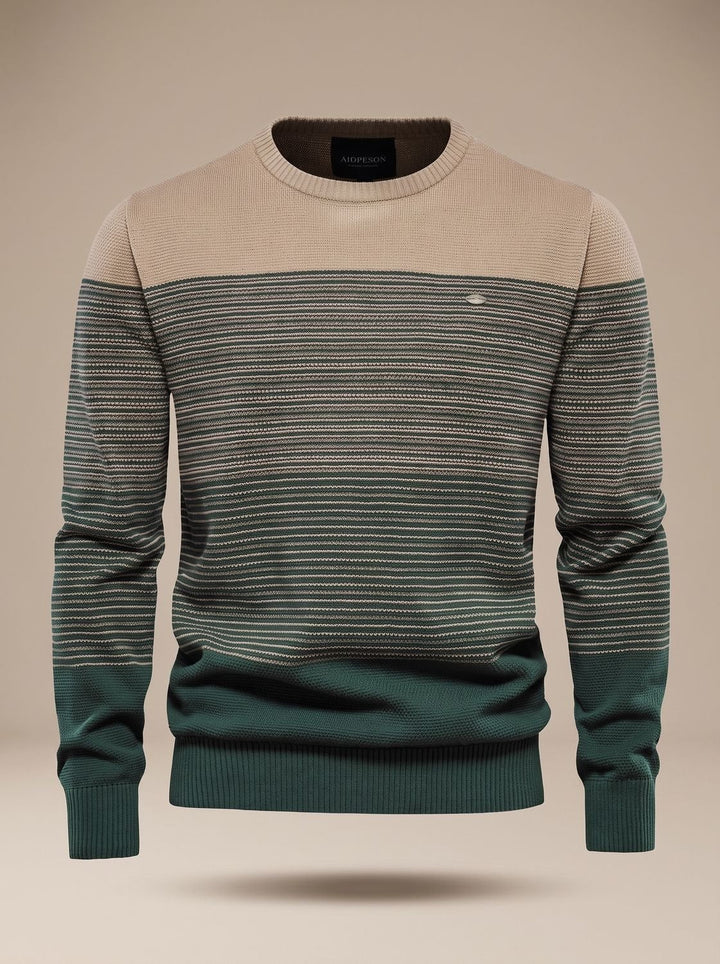 Tate | Men's Striped Colour Block Crew Neck Knit Jumper