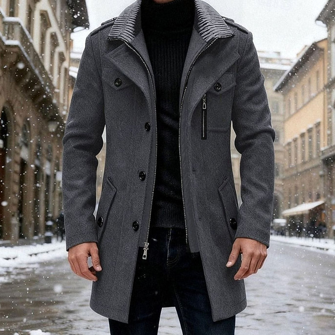 Idris | Men's Tailored Double-Breasted Wool Overcoat with Zip Detail