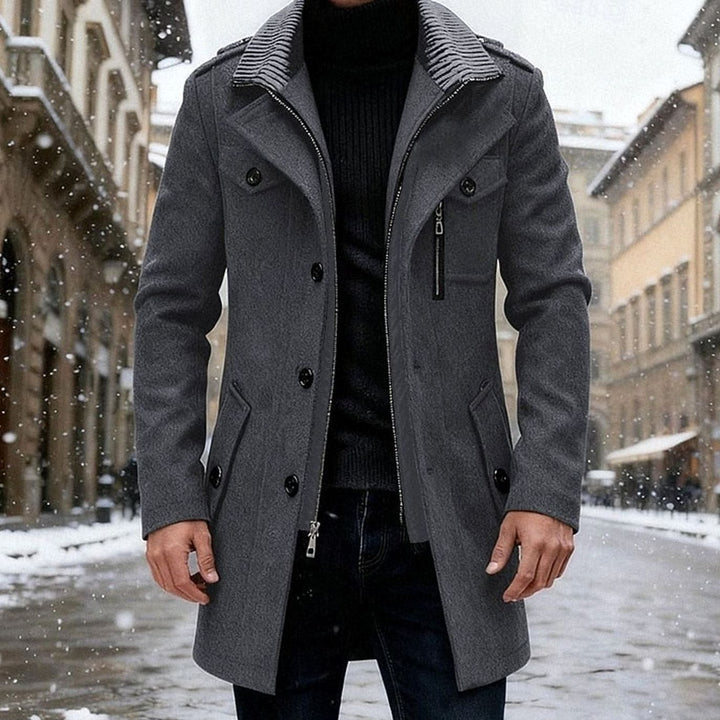 Idris | Men's Tailored Double-Breasted Wool Overcoat with Zip Detail