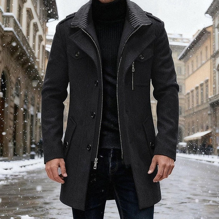 Idris | Men's Tailored Double-Breasted Wool Overcoat with Zip Detail