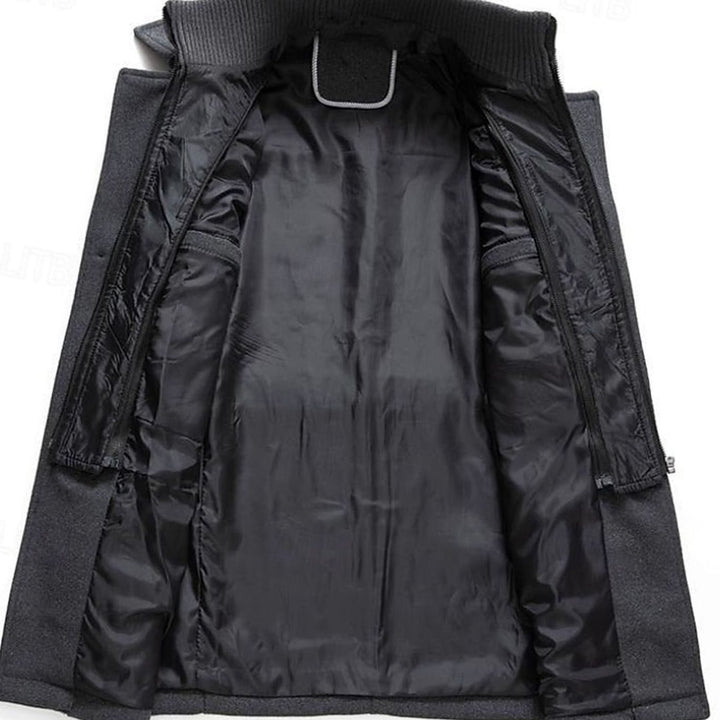 Idris | Men's Tailored Double-Breasted Wool Overcoat with Zip Detail