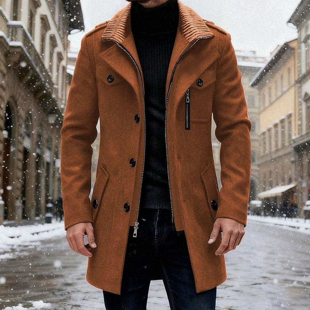 Idris | Men's Tailored Double-Breasted Wool Overcoat with Zip Detail