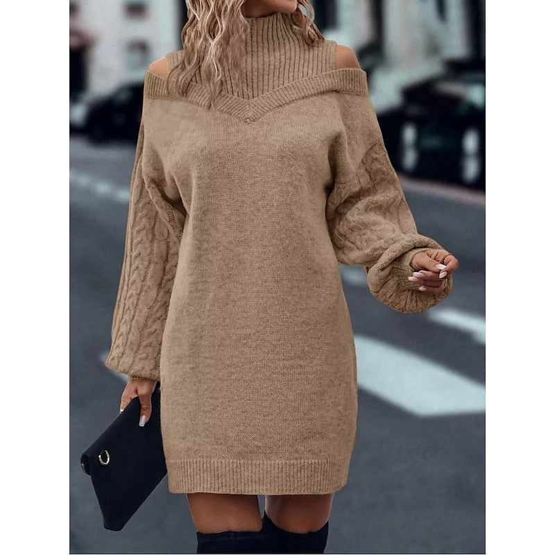 Melody | Women's Cold-Shoulder Roll Neck Jumper Dress