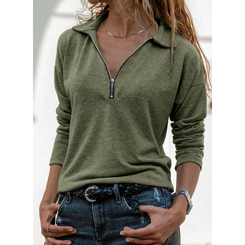 Rachael | Women's Relaxed Fit Quarter-Zip Collared Top