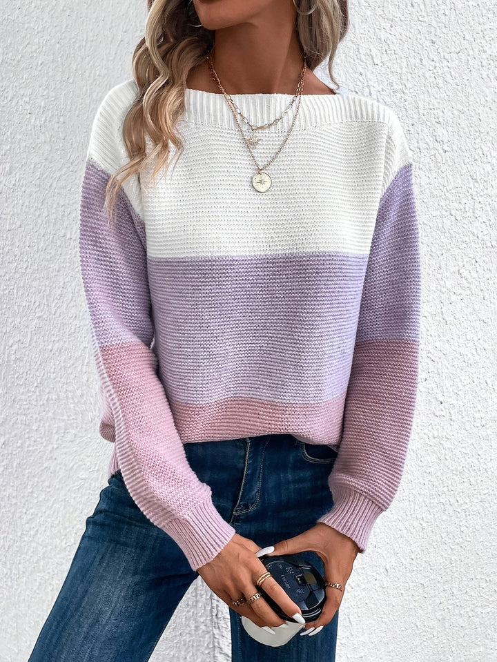 Elspina | Women's Oversized Colour Block Crew Neck Knit Jumper