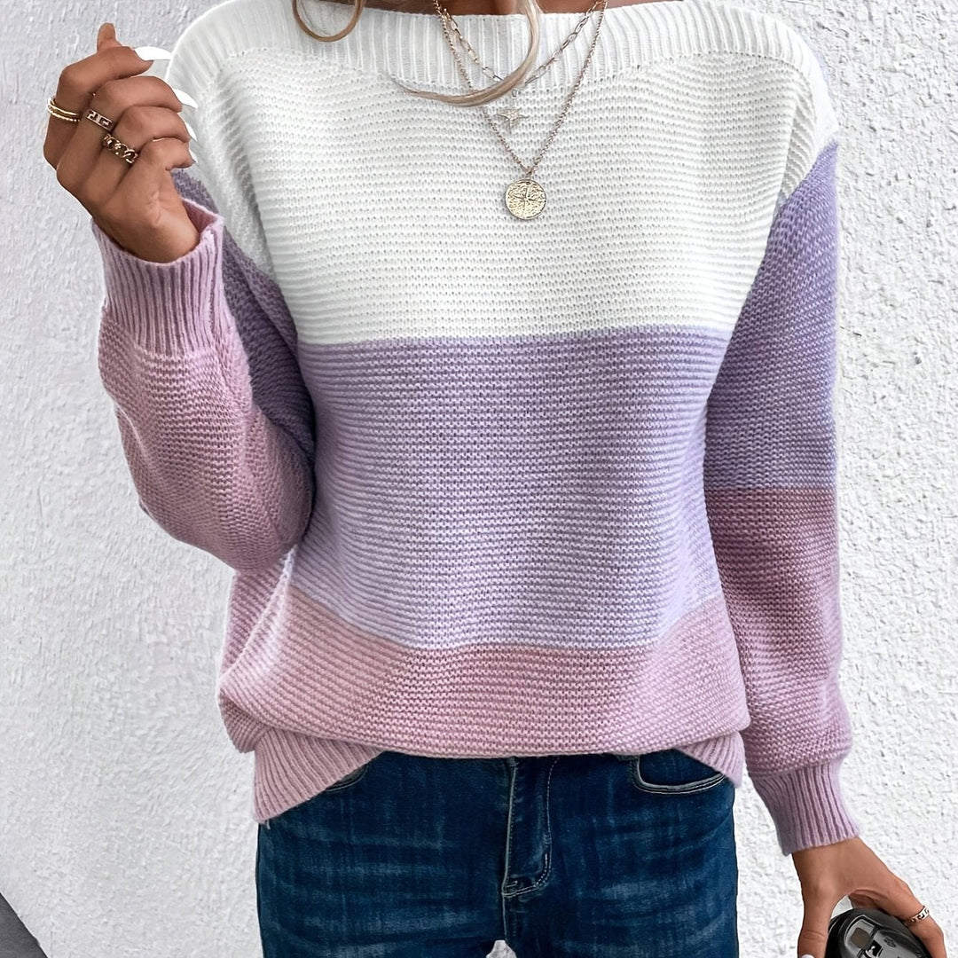 Elspina | Women's Oversized Colour Block Crew Neck Knit Jumper