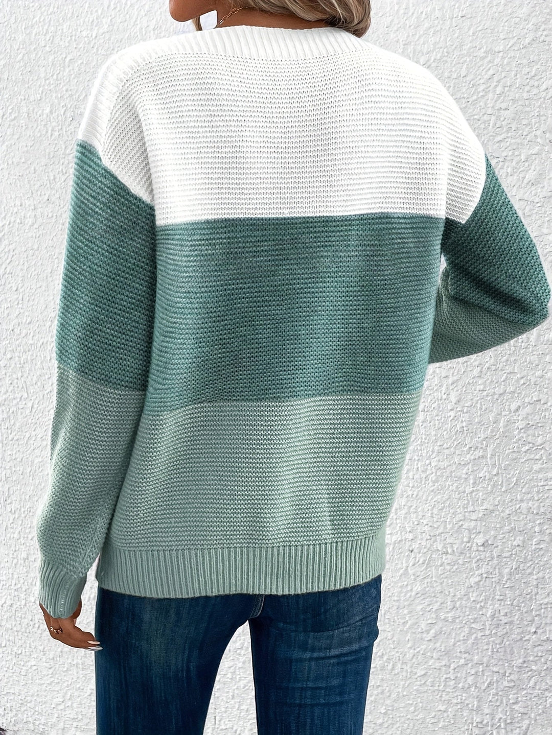 Elspina | Women's Oversized Colour Block Crew Neck Knit Jumper