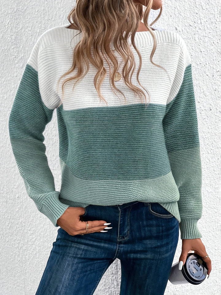 Elspina | Women's Oversized Colour Block Crew Neck Knit Jumper
