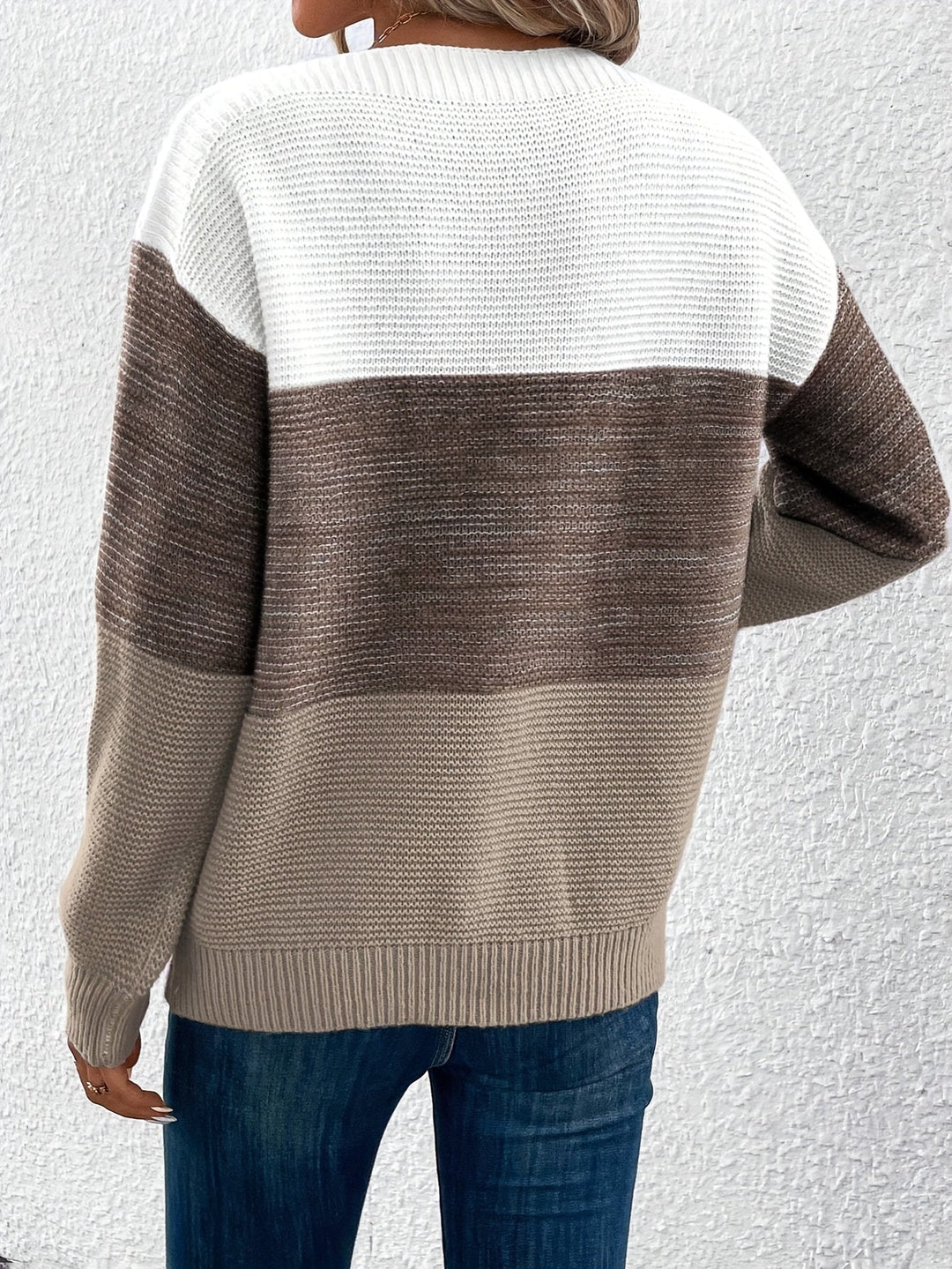 Elspina | Women's Oversized Colour Block Crew Neck Knit Jumper