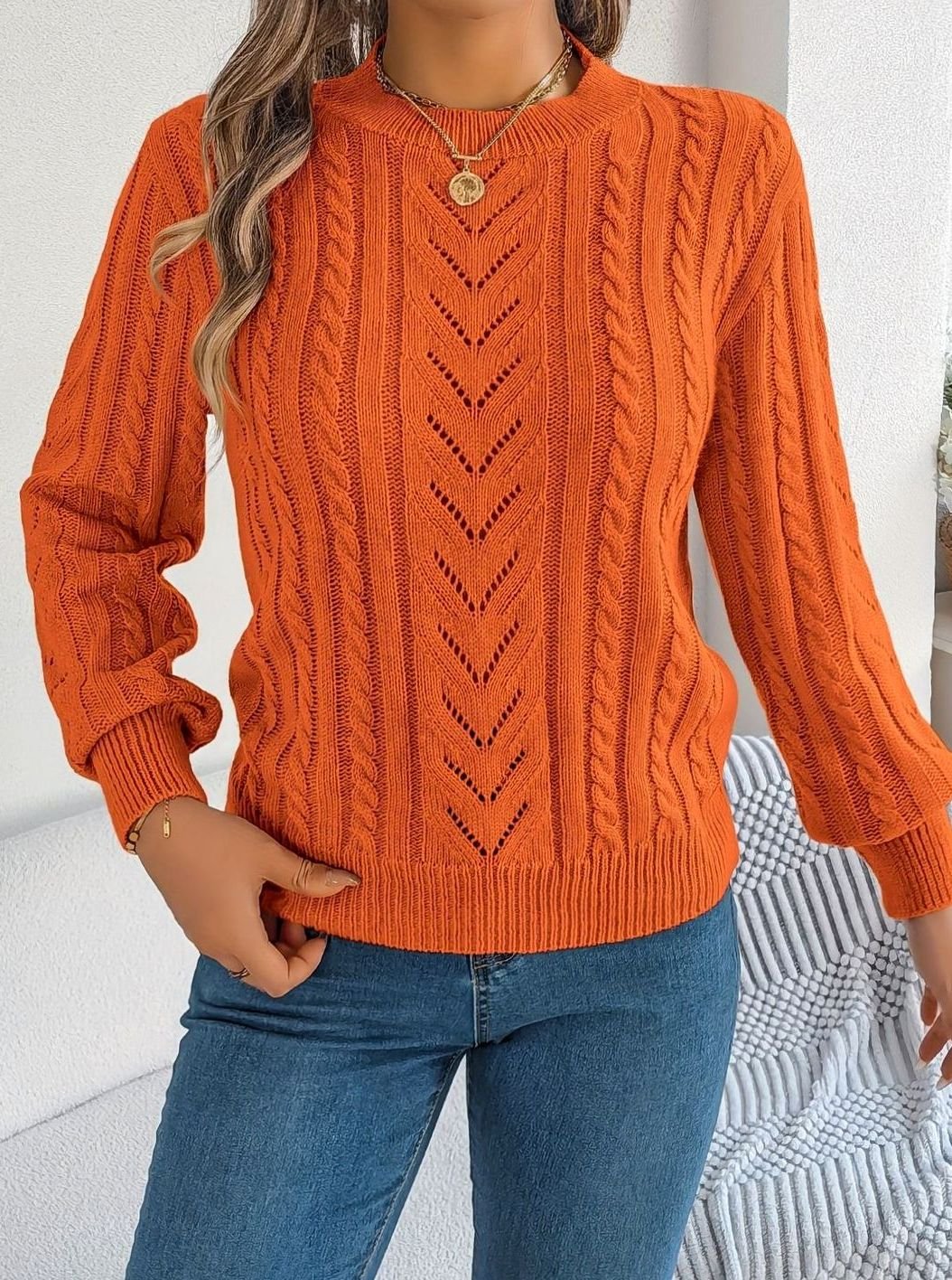 Ismay | Women's Cable Knit Openwork Crew Neck Jumper