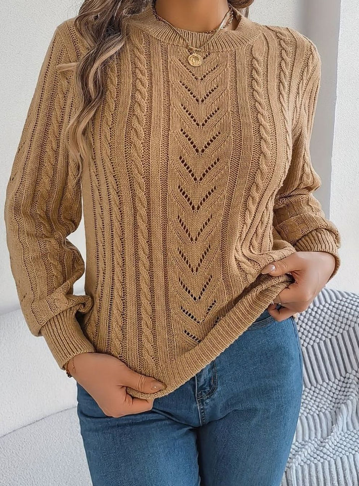 Ismay | Women's Cable Knit Openwork Crew Neck Jumper