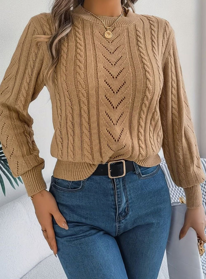 Ismay | Women's Cable Knit Openwork Crew Neck Jumper