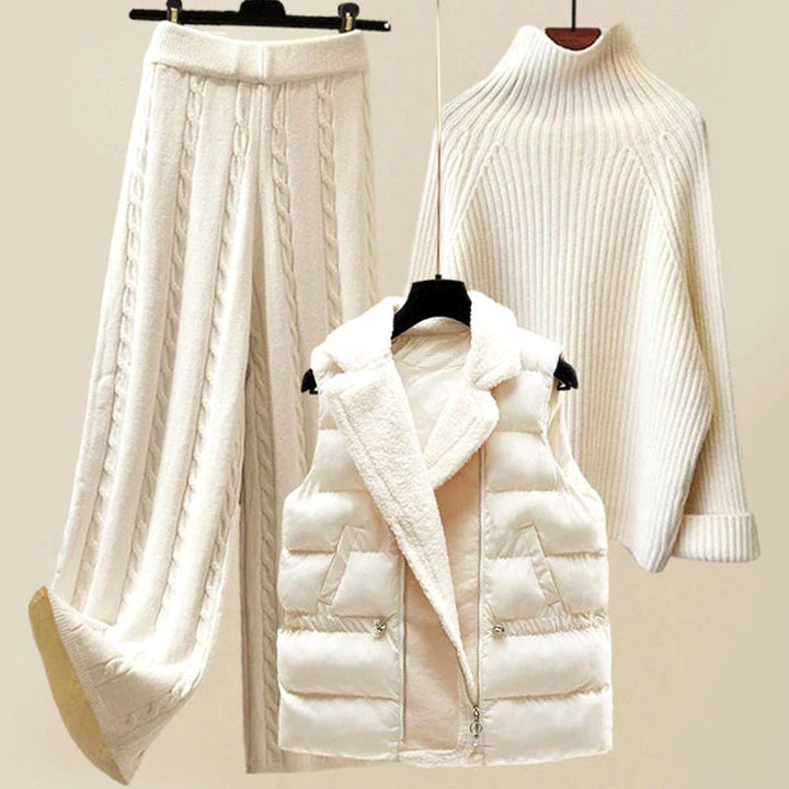 Lottie | Women's Three-Piece Knit Loungewear Set with Quilted Gilet