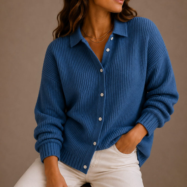 Eira | Women's Collared Button-Up Ribbed Knit Cardigan