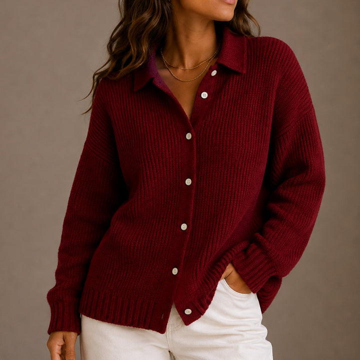 Eira | Women's Collared Button-Up Ribbed Knit Cardigan