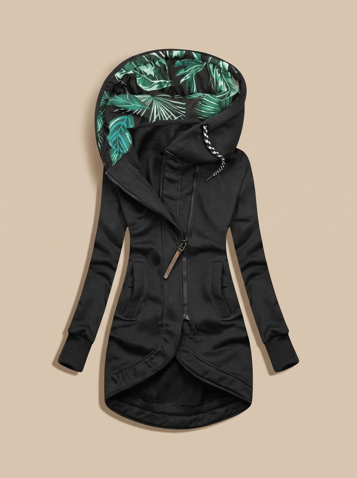 Avelise | Women's Longline Zip-Up Hooded Jacket with Tropical Lining