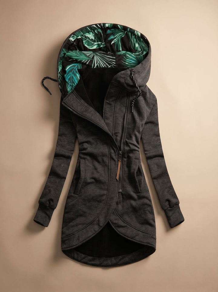 Avelise | Women's Longline Zip-Up Hooded Jacket with Tropical Lining