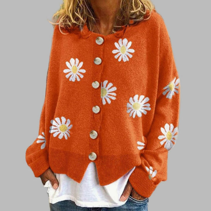Elara | Women's Daisy Embroidered Button-Up Knit Cardigan