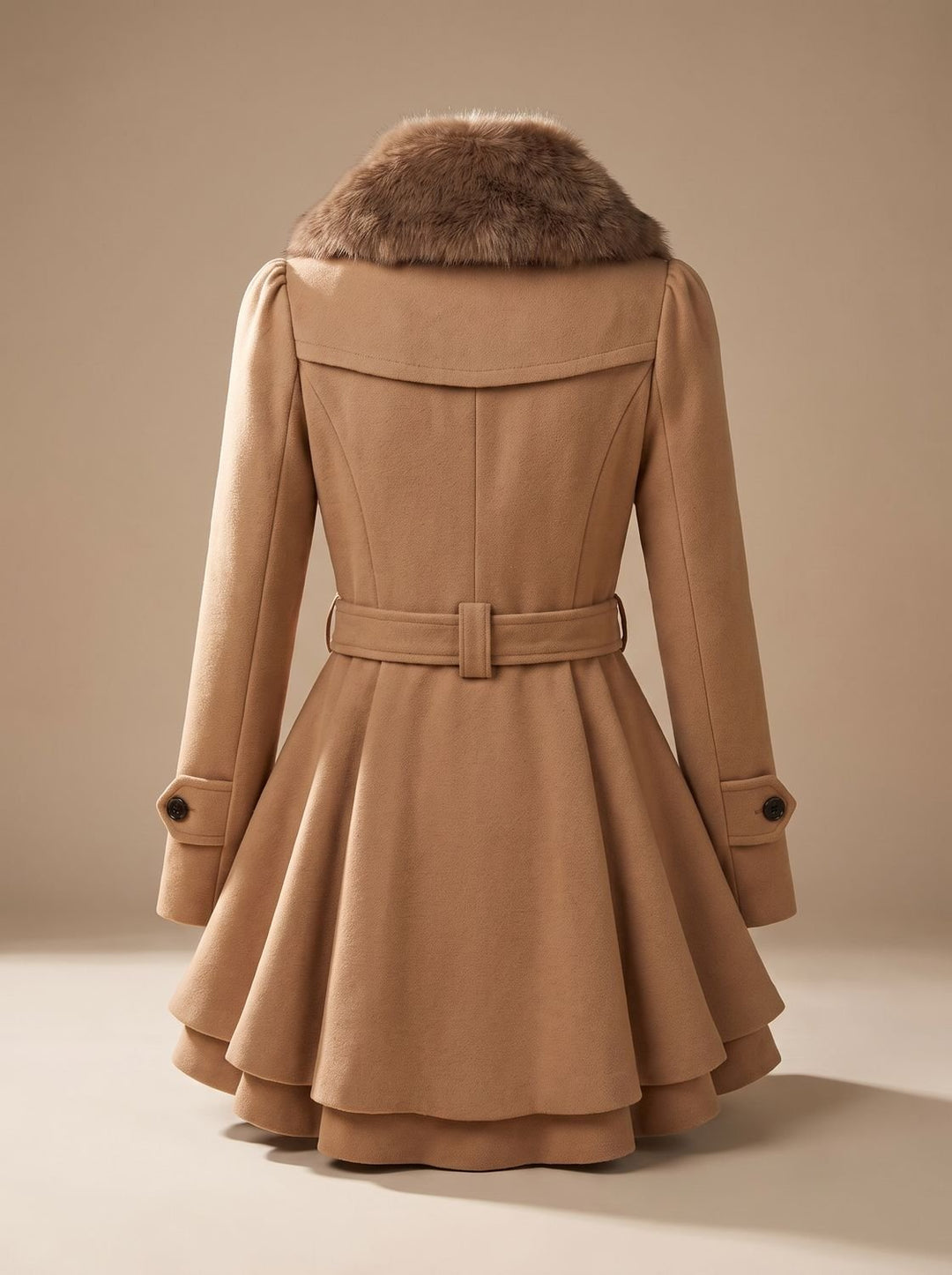 Mireya | Women's Belted Double-Breasted Wool-Blend Coat with Faux Fur Collar