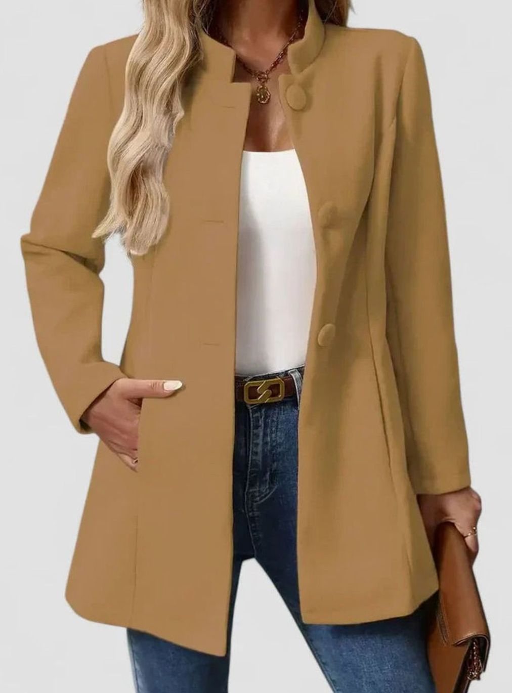 Hester | Women's Tailored Stand Collar Button-Front Coat