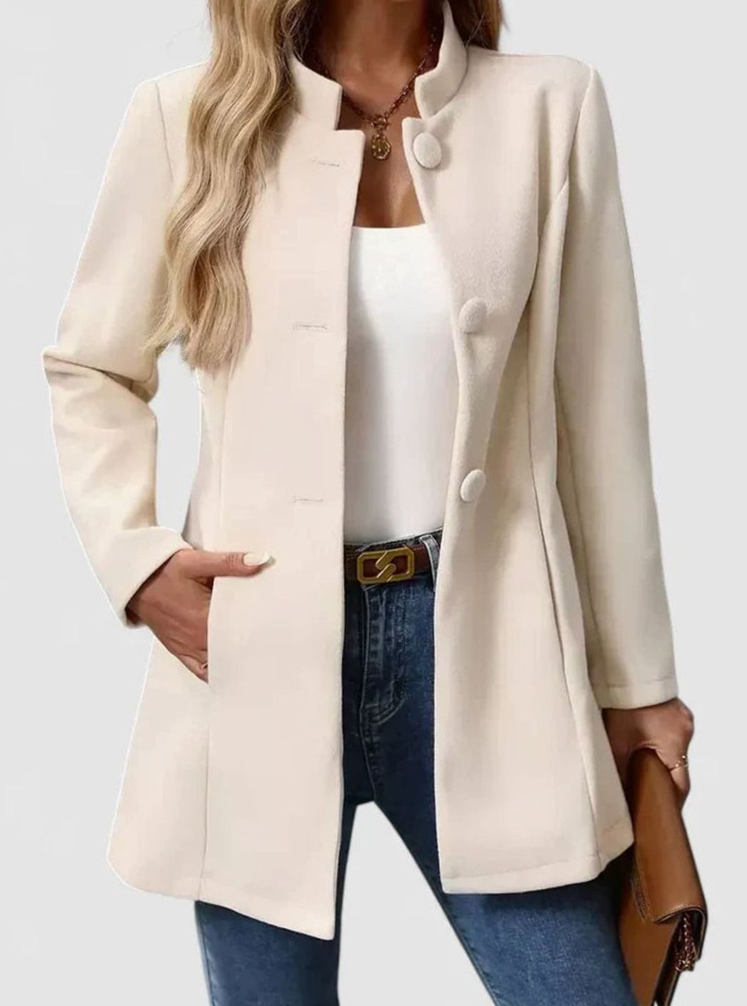 Hester | Women's Tailored Stand Collar Button-Front Coat