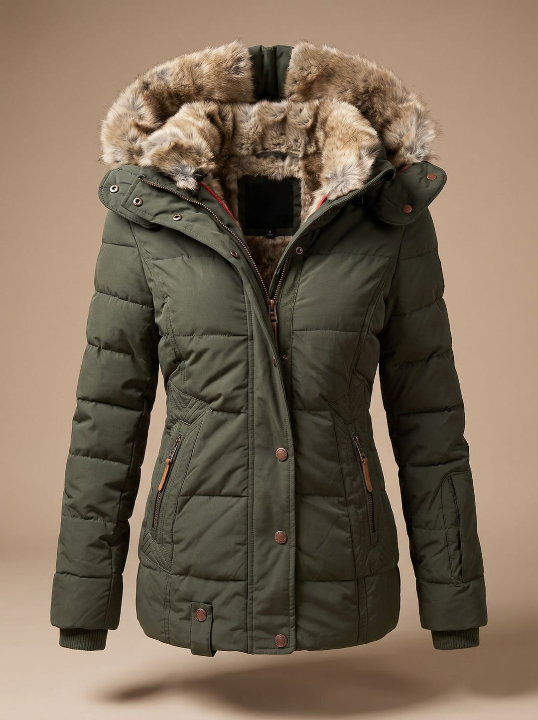 Elspira | Women's Faux Fur Hooded Quilted Fitted Puffer Coat