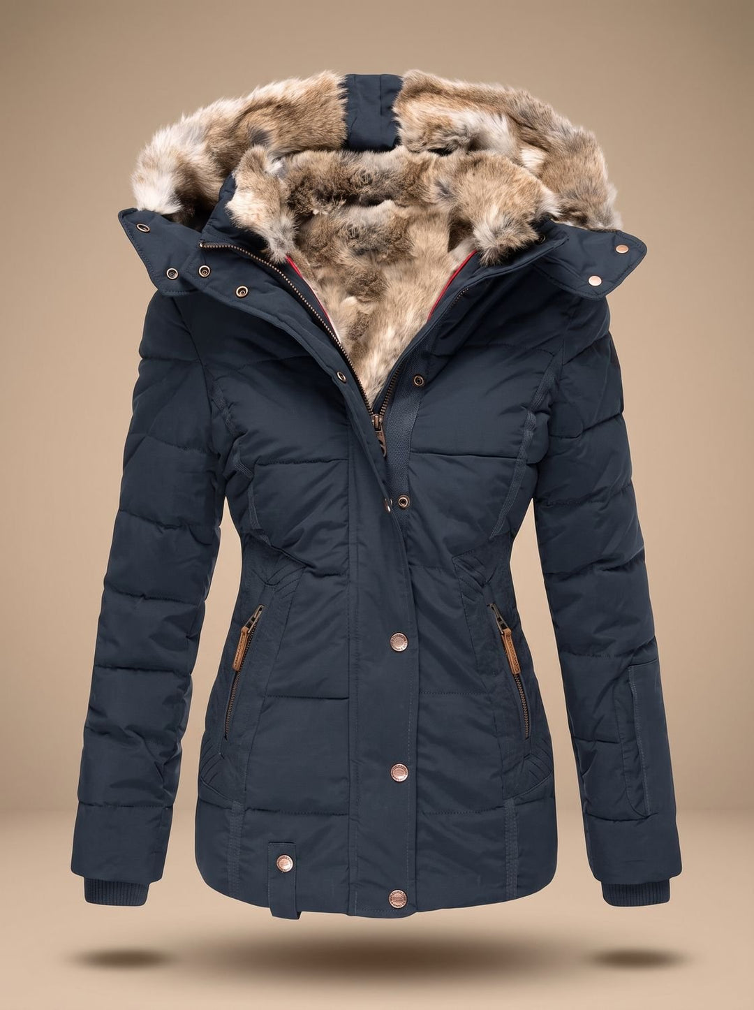 Elspira | Women's Faux Fur Hooded Quilted Fitted Puffer Coat