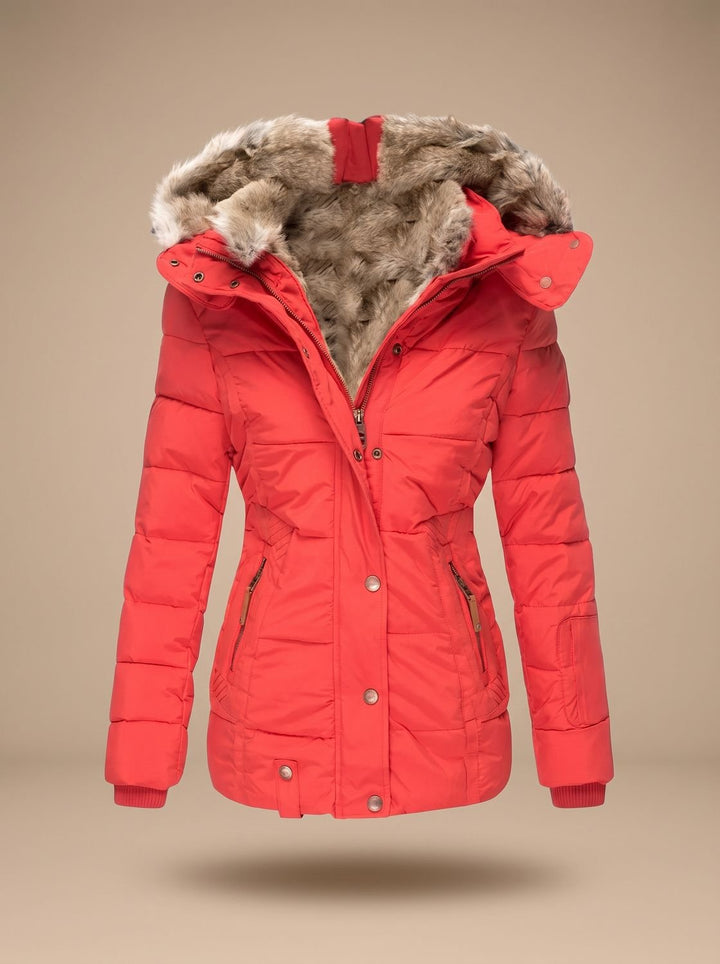 Elspira | Women's Faux Fur Hooded Quilted Fitted Puffer Coat