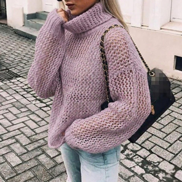 Evelina | Women's Oversized Chunky Knit Roll Neck Balloon Sleeve Jumper