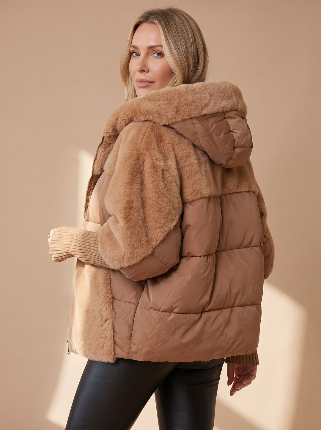 Briana | Women's Short Quilted Faux Fur Hooded Puffer Jacket